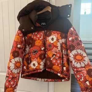 Zara floral puffer coat